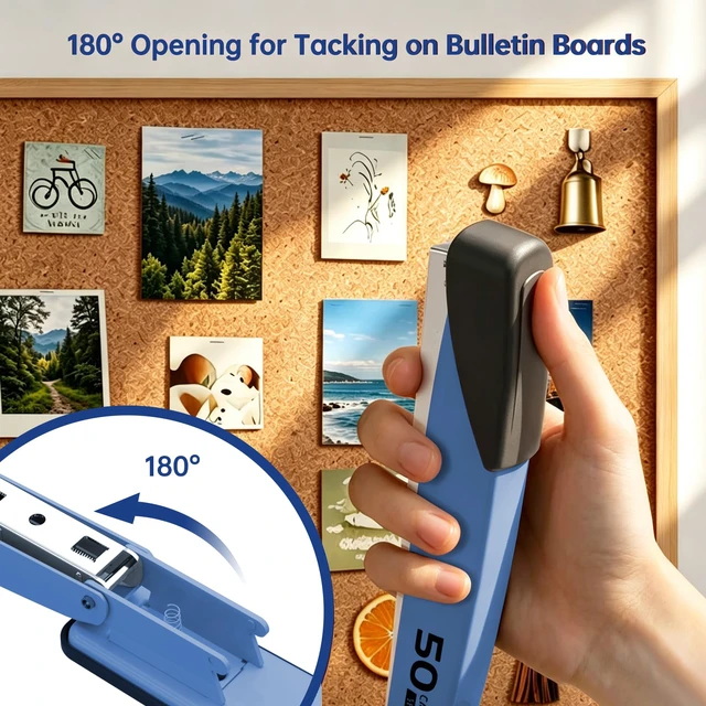 Alt view image 7 of 7 - Metal Stapler Heavy Duty for Desk - 50 Sheet Capacity with 2000 Pieces 1/4", 5/16" Staples and Staple Remover, No Jam, Non-Slip, Stapler Heavy Duty for Classroom and Office, Blue