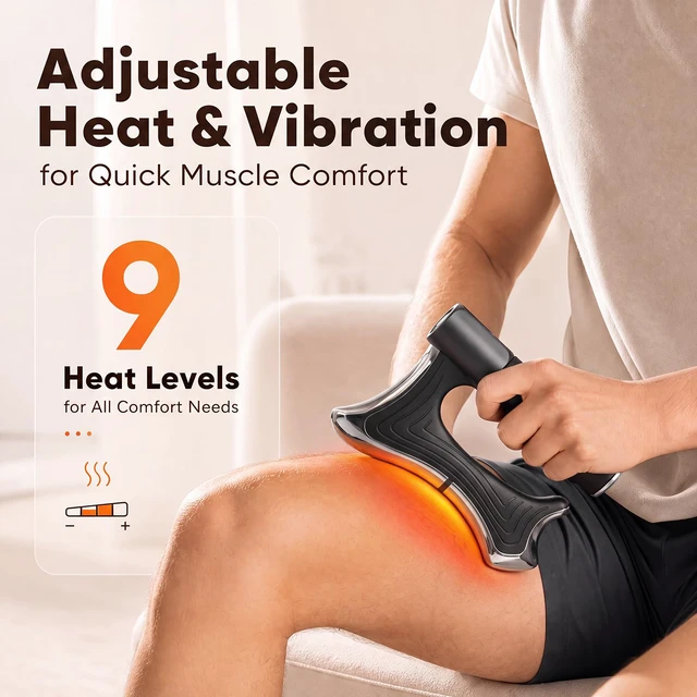 Alt view image 3 of 7 - Heated Muscle Scraper Massager, Electric Massage Tool with Heat and Vibration, 9 Adjustable Levels, Gua Sha Inspired Body Massager for Back, Neck, Shoulders, Arms and Legs