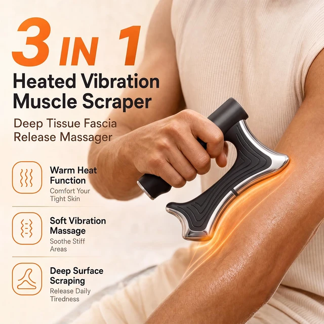 Alt view image 2 of 7 - Heated Muscle Scraper Massager, Electric Massage Tool with Heat and Vibration, 9 Adjustable Levels, Gua Sha Inspired Body Massager for Back, Neck, Shoulders, Arms and Legs