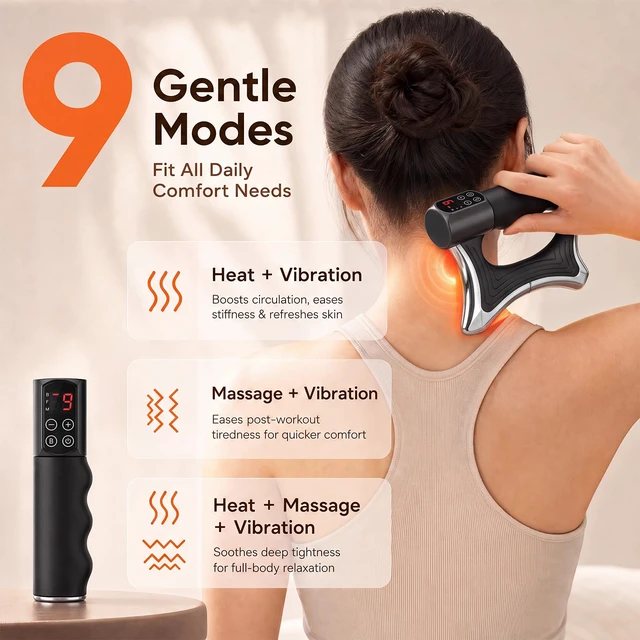 Alt view image 4 of 7 - Heated Muscle Scraper Massager, Electric Massage Tool with Heat and Vibration, 9 Adjustable Levels, Gua Sha Inspired Body Massager for Back, Neck, Shoulders, Arms and Legs