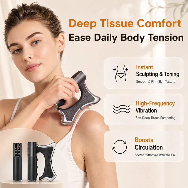 Alt view image 5 of 7 - Heated Muscle Scraper Massager, Electric Massage Tool with Heat and Vibration, 9 Adjustable Levels, Gua Sha Inspired Body Massager for Back, Neck, Shoulders, Arms and Legs
