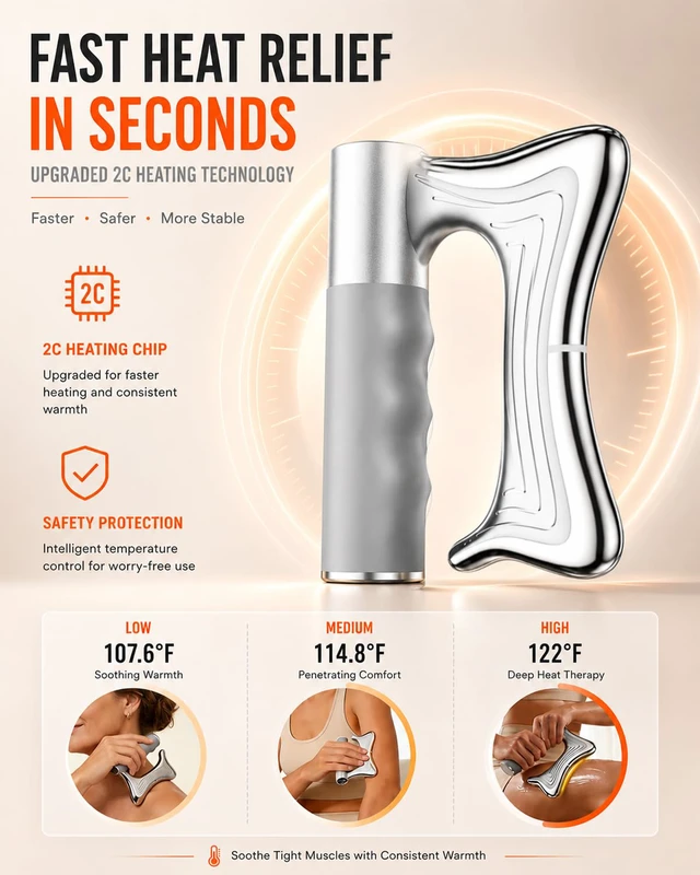 Alt view image 2 of 7 - Muscle Scraper Tool, Heated Fascia Massage Tool with Vibration & Heating, Electric Body Contouring Device, 3 Modes LED Display, Rechargeable Wireless Gua Sha Massager for Full Body (Silver)