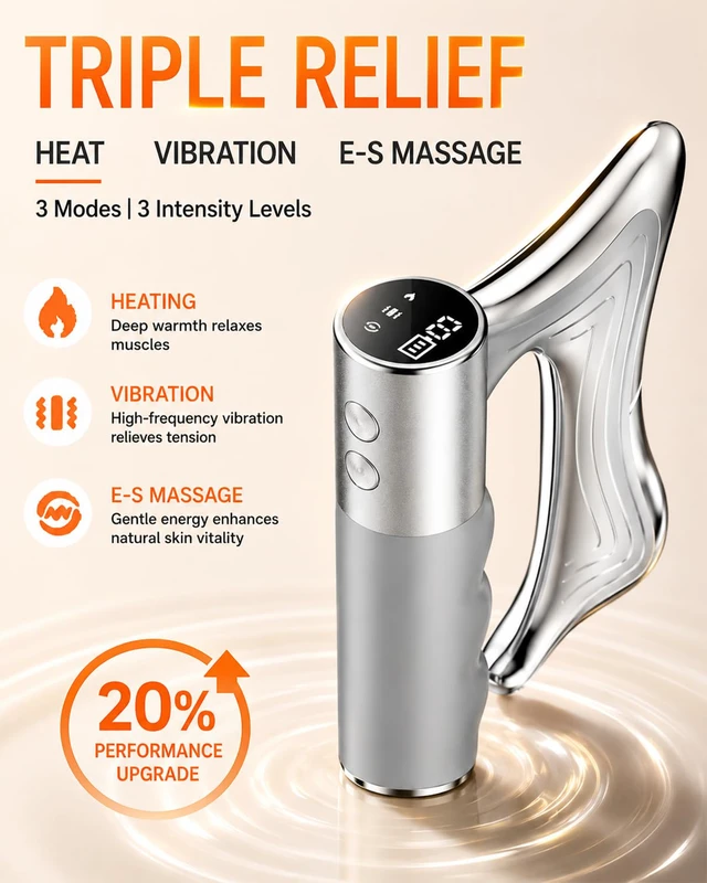 Alt view image 3 of 7 - Muscle Scraper Tool, Heated Fascia Massage Tool with Vibration & Heating, Electric Body Contouring Device, 3 Modes LED Display, Rechargeable Wireless Gua Sha Massager for Full Body (Silver)