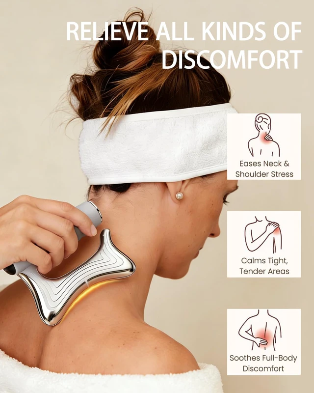 Alt view image 5 of 7 - Muscle Scraper Tool, Heated Fascia Massage Tool with Vibration & Heating, Electric Body Contouring Device, 3 Modes LED Display, Rechargeable Wireless Gua Sha Massager for Full Body (Silver)