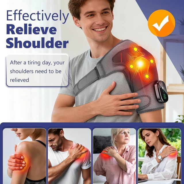 Alt view image 2 of 7 - Cordless Shoulder Heating Pad with Massage for Pain Relief Deep Tissue | Enlarged Shoulder Massager, 5 Temperature and 3 Timer Settings, 5 Massage Modes Heated Shoulder Wrap