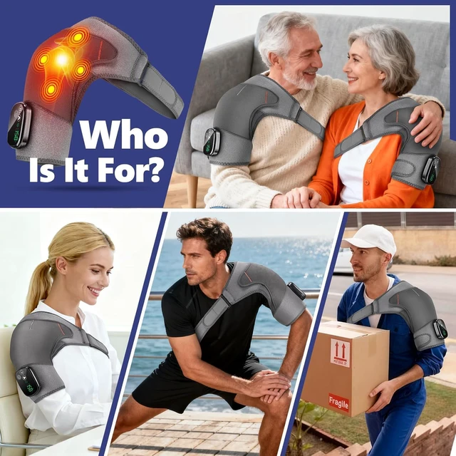 Alt view image 7 of 7 - Cordless Shoulder Heating Pad with Massage for Pain Relief Deep Tissue | Enlarged Shoulder Massager, 5 Temperature and 3 Timer Settings, 5 Massage Modes Heated Shoulder Wrap