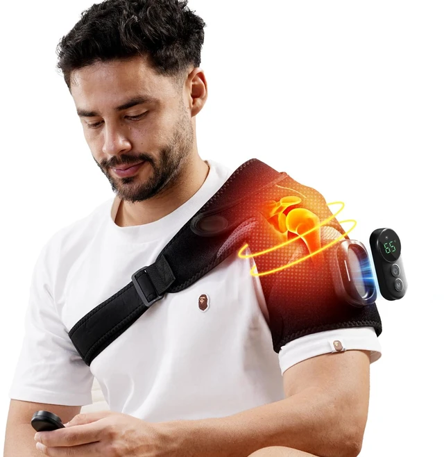 Main image of Heated Shoulder Massager with Remote, Shoulder Heating Pad | Cordless Heated Shoulder Wrap with 5 Vibration Modes & 5 Heating Levels, Auto-Off, 5000mAh, Ideal Gift for Men & Women, Black