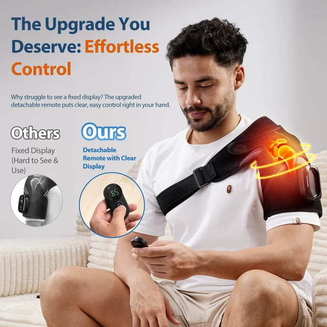 Alt view image 3 of 7 - Heated Shoulder Massager with Remote, Shoulder Heating Pad | Cordless Heated Shoulder Wrap with 5 Vibration Modes & 5 Heating Levels, Auto-Off, 5000mAh, Ideal Gift for Men & Women, Black