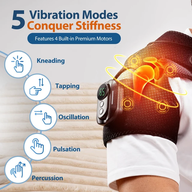 Alt view image 5 of 7 - Heated Shoulder Massager with Remote, Shoulder Heating Pad | Cordless Heated Shoulder Wrap with 5 Vibration Modes & 5 Heating Levels, Auto-Off, 5000mAh, Ideal Gift for Men & Women, Black