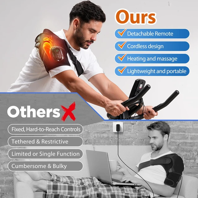 Alt view image 6 of 7 - Heated Shoulder Massager with Remote, Shoulder Heating Pad | Cordless Heated Shoulder Wrap with 5 Vibration Modes & 5 Heating Levels, Auto-Off, 5000mAh, Ideal Gift for Men & Women, Black
