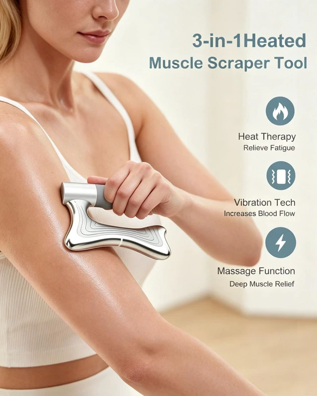 Alt view image 3 of 7 - Heated Muscle Scraper Tool, 3 in 1 Electric Fascia Knife Massager Heating and Vibration, Full Body Contouring Device, Body Gua Sha Massage Tool, Fascia Massage Tools for Deep Tissue (Silver)