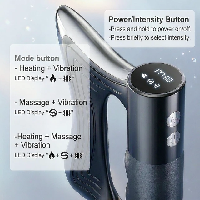 Alt view image 3 of 7 - 3-in-1 Heated Muscle Scraper Tool, Vibration Electric Fascia Knife Massager | Heated Fascia Knife with 3 Modes, Rechargeable Electric Gua Sha Tool, Deep Tissue Fascia Release