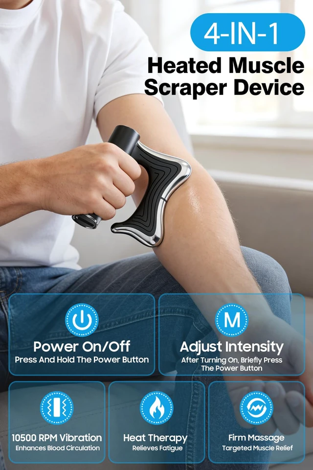 Alt view image 2 of 7 - Heated Muscle Scraper Tool with Pulse & Vibration for Pain Relief, Black | 3 Intensity Modes with LED Display, Full Body Gua Sha Massager, Rechargeable Fascia Release for Deep Tissue, Workouts & Home