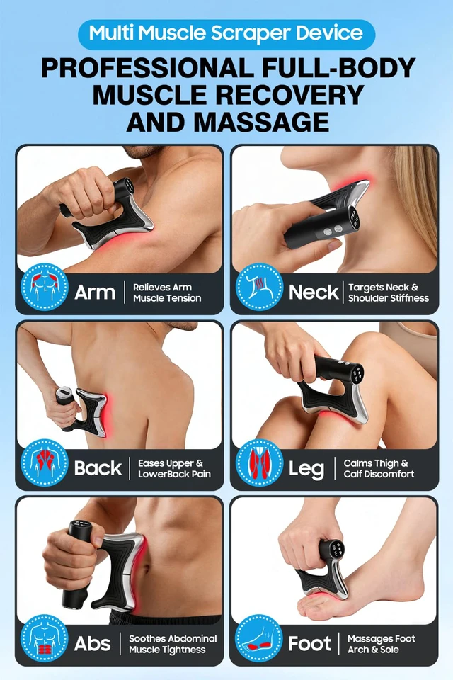 Alt view image 4 of 7 - Heated Muscle Scraper Tool with Pulse & Vibration for Pain Relief, Black | 3 Intensity Modes with LED Display, Full Body Gua Sha Massager, Rechargeable Fascia Release for Deep Tissue, Workouts & Home