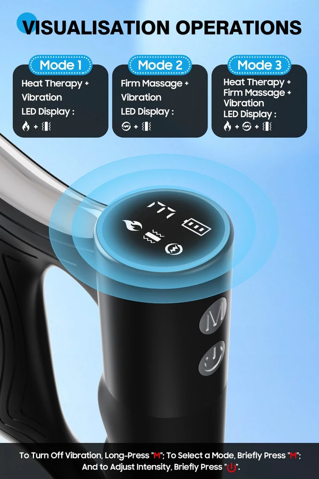 Alt view image 6 of 7 - Heated Muscle Scraper Tool with Pulse & Vibration for Pain Relief, Black | 3 Intensity Modes with LED Display, Full Body Gua Sha Massager, Rechargeable Fascia Release for Deep Tissue, Workouts & Home