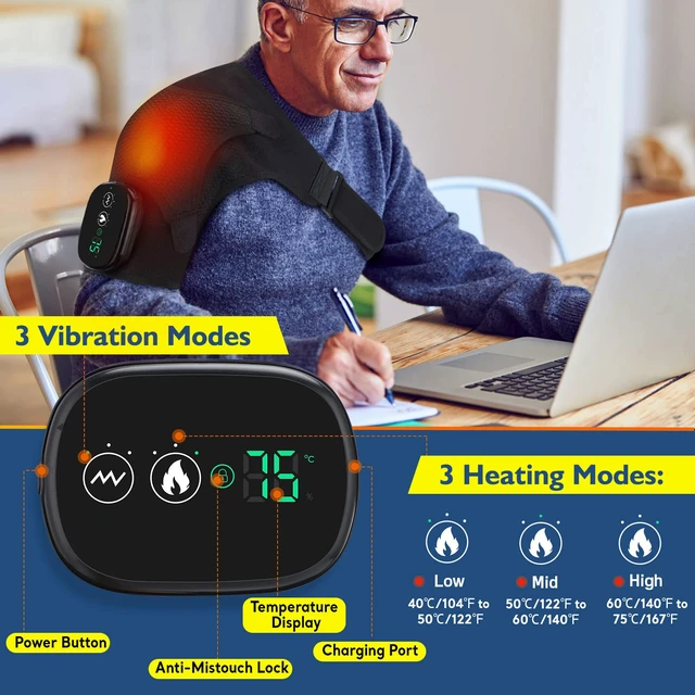 Alt view image 3 of 7 - Shoulder Heating Pad with Massage, Cordless Heated Shoulder Wrap for Pain Relief, FSA Eligible HSA Rotator Cuff Heating Pad with Vibration for Frozen Shoulder