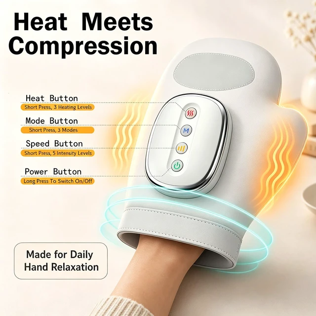 Alt view image 2 of 7 - Cordless Hand Massager with Heat and Compression for Arthritis and | Carpal Tunnel Relief, 3 Massage Modes, 5 Intensities, 3 Heat Levels, Electric Handheld Wrist Massagers, Gifts for Women Men