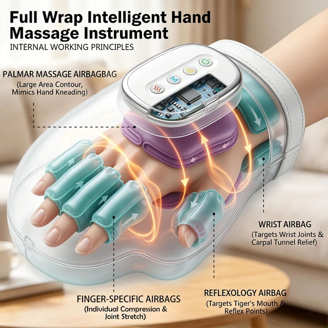 Alt view image 3 of 7 - Cordless Hand Massager with Heat and Compression for Arthritis and | Carpal Tunnel Relief, 3 Massage Modes, 5 Intensities, 3 Heat Levels, Electric Handheld Wrist Massagers, Gifts for Women Men