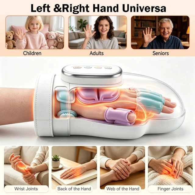 Alt view image 7 of 7 - Cordless Hand Massager with Heat and Compression for Arthritis and | Carpal Tunnel Relief, 3 Massage Modes, 5 Intensities, 3 Heat Levels, Electric Handheld Wrist Massagers, Gifts for Women Men
