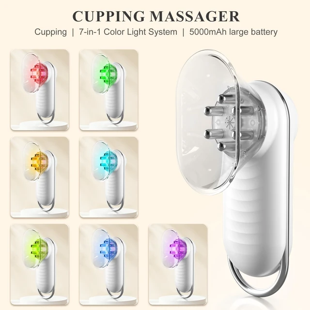 Alt view image 3 of 7 - Cellulite Massage Tool,Lymphatic Drainage Massager | Heat/Light/Suction/GuaSha, 5000mAh Cordless, Arms/Legs/Abdomen/Back, Firm/Relieve, Men/Women Gift White