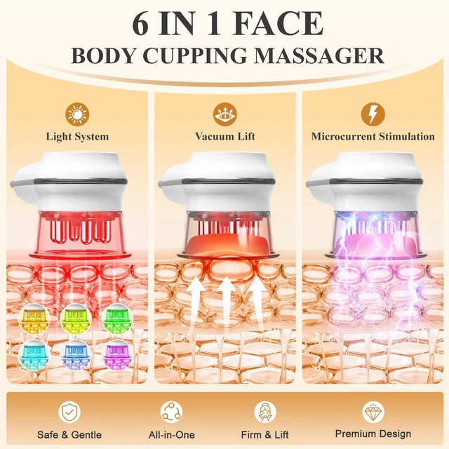 Alt view image 7 of 7 - Cellulite Massage Tool,Lymphatic Drainage Massager | Heat/Light/Suction/GuaSha, 5000mAh Cordless, Arms/Legs/Abdomen/Back, Firm/Relieve, Men/Women Gift White