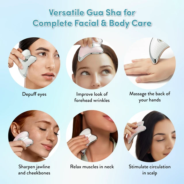 Alt view image 3 of 7 - Gua Sha Facial Massager for Lymphatic Drainage, Face, Neck & Body Scraping Tool, Heated Electric Portable Face Lift Beauty Device, Jawline Shaper, Double Chin Reducer for Firming & Contouring