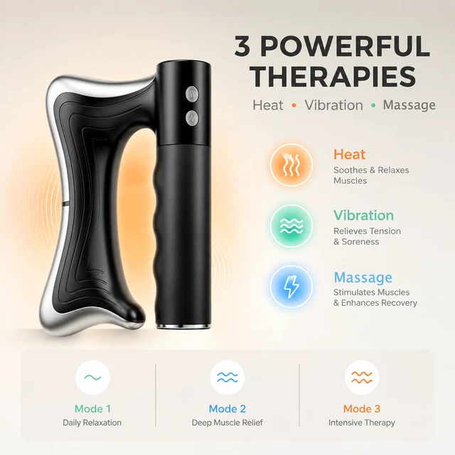Alt view image 2 of 7 - Electric Muscle Scraper Tool with Vibration,Massage& Heat, Portable Gua Sha Massager for Full Body Muscle Recovery, Relaxation, and Pain Relief (Black)