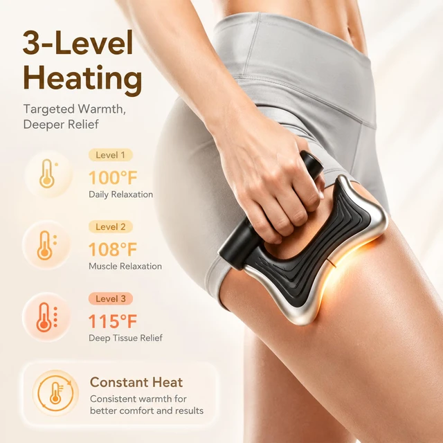 Alt view image 4 of 7 - Electric Muscle Scraper Tool with Vibration,Massage& Heat, Portable Gua Sha Massager for Full Body Muscle Recovery, Relaxation, and Pain Relief (Black)
