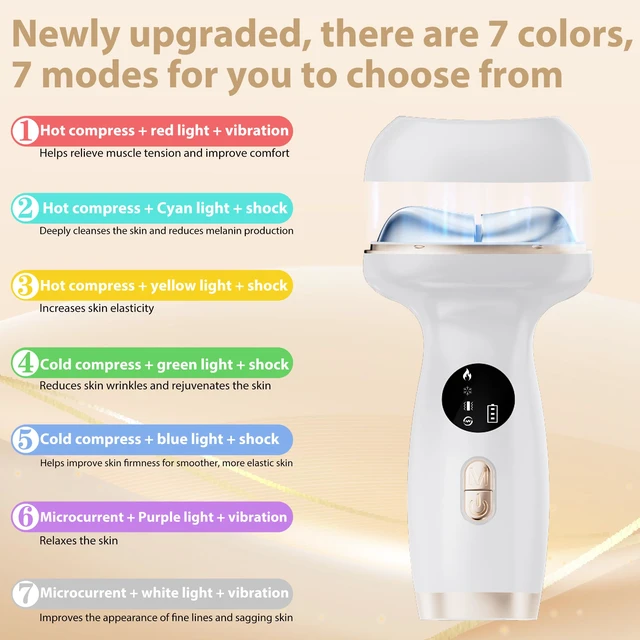Alt view image 3 of 7 - Upgraded Hot & Cold Dual Mode Face and Neck Beauty Massager, 7 in 1 LED Facial Sculptor, 7 Modes -Micro - Vibration - 7 Light -Heating -Ice Compress for Home Skin Care, Face Lift Device