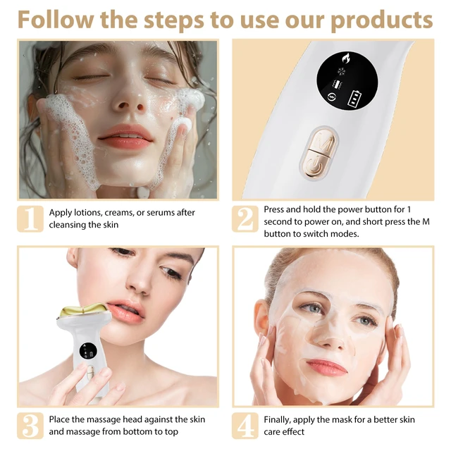Alt view image 6 of 7 - Upgraded Hot & Cold Dual Mode Face and Neck Beauty Massager, 7 in 1 LED Facial Sculptor, 7 Modes -Micro - Vibration - 7 Light -Heating -Ice Compress for Home Skin Care, Face Lift Device