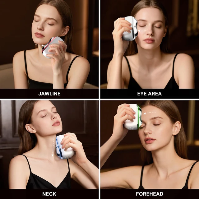 Alt view image 6 of 7 - Electric Gua Sha Face Massager, 7-in-1 Red Light Therapy Facial Scraping | Hot & Cold Facial Massager Scraping Tool with Vibration, Pulse, Heated Lifting, Ice Roller