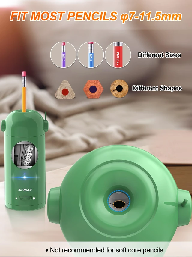 Alt view image 3 of 6 - Electric Pencil Sharpener, Fully Automatic Pencil Sharpener for Classroom, Robot Sharpeners for 7-11.5mm No.2/Jumbo/Colored Pencils, Auto in & Out, Rechargeable & Cordess, Hands-Free, PSX5,Green