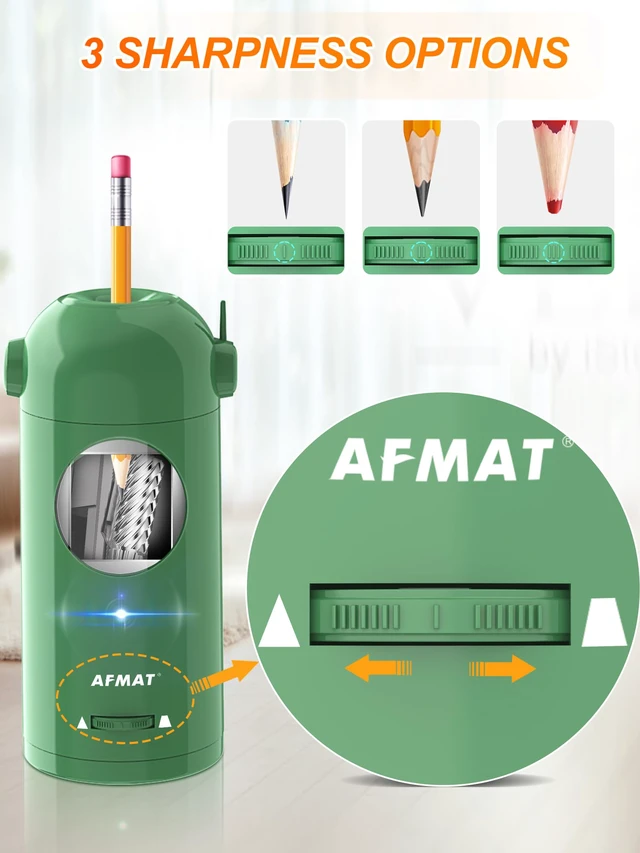 Alt view image 4 of 6 - Electric Pencil Sharpener, Fully Automatic Pencil Sharpener for Classroom, Robot Sharpeners for 7-11.5mm No.2/Jumbo/Colored Pencils, Auto in & Out, Rechargeable & Cordess, Hands-Free, PSX5,Green