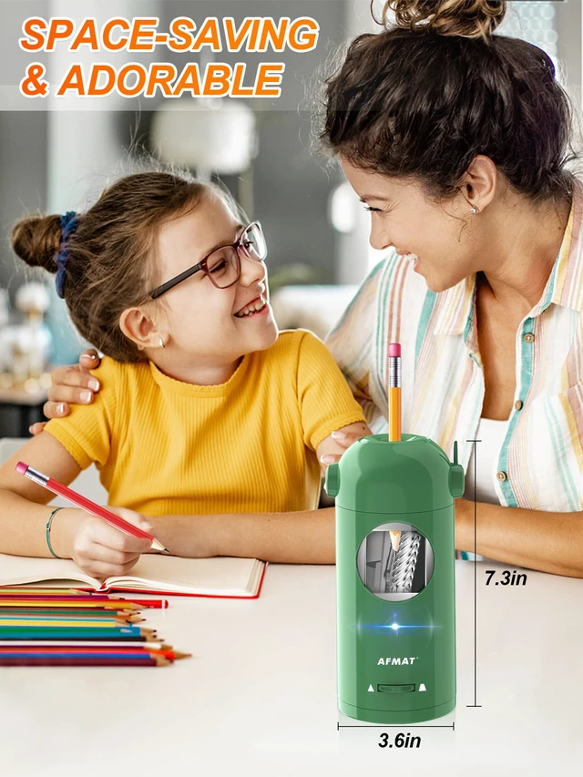 Alt view image 6 of 6 - Electric Pencil Sharpener, Fully Automatic Pencil Sharpener for Classroom, Robot Sharpeners for 7-11.5mm No.2/Jumbo/Colored Pencils, Auto in & Out, Rechargeable & Cordess, Hands-Free, PSX5,Green
