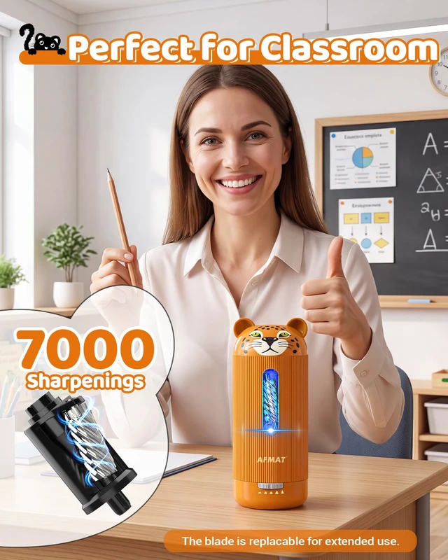 Alt view image 5 of 7 - Electric Pencil Sharpener, Fully Automatic, for 6.5-12mm Pencils | Rechargeable & Cordless, Auto in & Out, 5 Nibs, 7K+ Uses, Replaceable Blade, Cute Sharpener for Classroom/Home/Office, PSY1