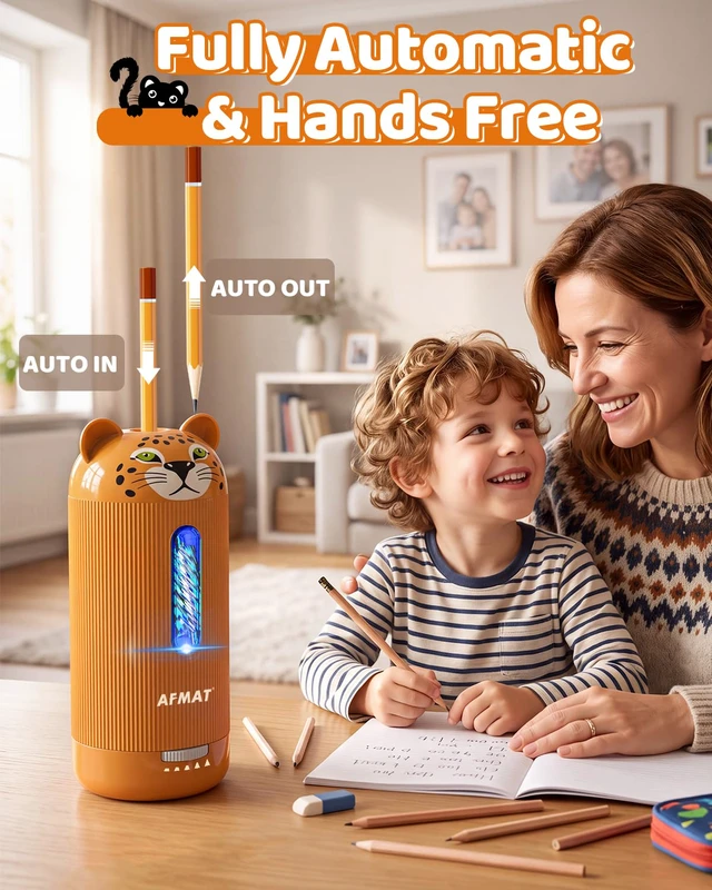 Alt view image 2 of 7 - Electric Pencil Sharpener, Fully Automatic, for 6.5-12mm Pencils | Rechargeable & Cordless, Auto in & Out, 5 Nibs, 7K+ Uses, Replaceable Blade, Cute Sharpener for Classroom/Home/Office, PSY1