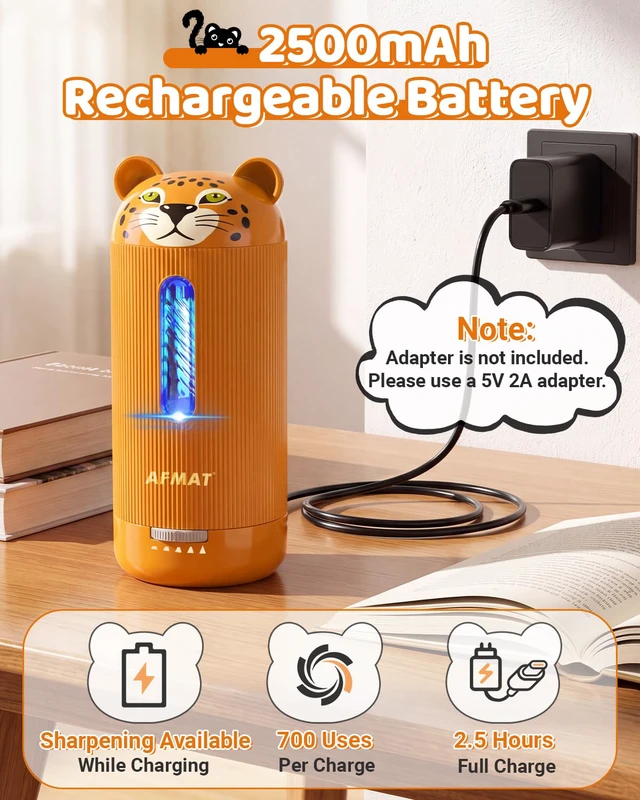 Alt view image 6 of 7 - Electric Pencil Sharpener, Fully Automatic, for 6.5-12mm Pencils | Rechargeable & Cordless, Auto in & Out, 5 Nibs, 7K+ Uses, Replaceable Blade, Cute Sharpener for Classroom/Home/Office, PSY1
