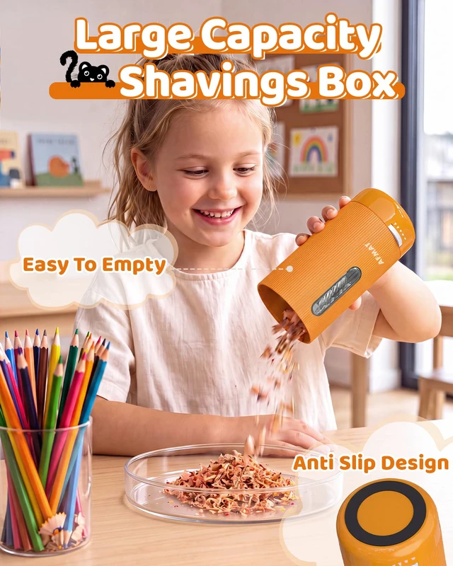Alt view image 7 of 7 - Electric Pencil Sharpener, Fully Automatic, for 6.5-12mm Pencils | Rechargeable & Cordless, Auto in & Out, 5 Nibs, 7K+ Uses, Replaceable Blade, Cute Sharpener for Classroom/Home/Office, PSY1