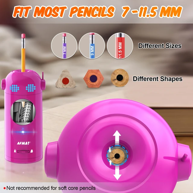 Alt view image 3 of 6 - Electric Pencil Sharpener, Fully Automatic Colored Pencil Sharpener for 7-11.5mm Pencils, Auto in & Out, Robot Pencil Sharpeners for Kids, Rechargeable Hands-Free with Dotted Eyes, PSX5ET, Pink