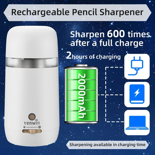 Alt view image 6 of 7 - Electric Pencil Sharpener for 7-12mm Pencil Built-in Breathing Light | Fully Automatic, Rechargeable Pencil Sharpener Cordless, Handsfree Auto in&Eject, 3 Selectable Adjustable Pencil Nibs