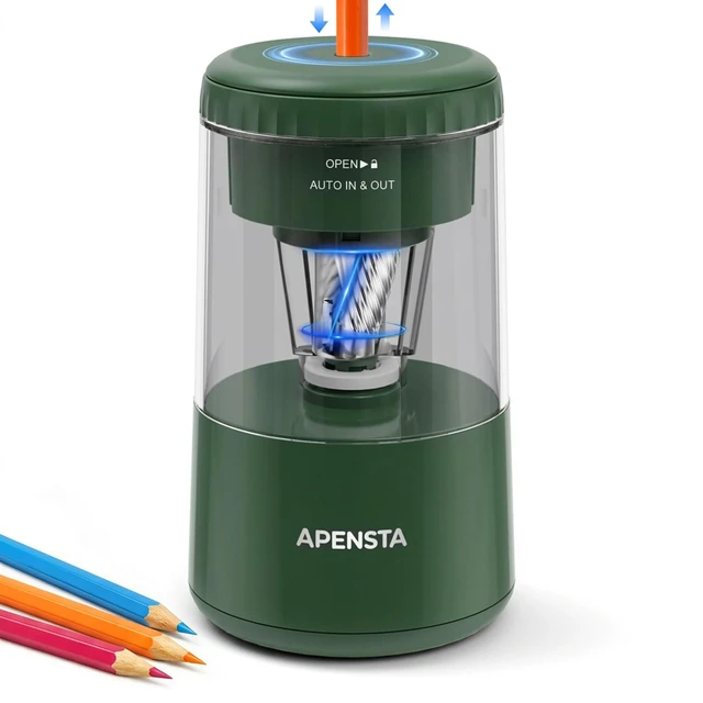 Main image of Electric Pencil Sharpener, Auto in & Out, Rechargeable | Adjustable Tip, Auto Stop, Fits 7-8mm Pencils, Helical Blade, Easy Cleaning, For Colored Pencils