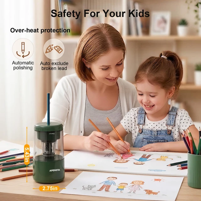 Alt view image 2 of 7 - Electric Pencil Sharpener, Auto in & Out, Rechargeable | Adjustable Tip, Auto Stop, Fits 7-8mm Pencils, Helical Blade, Easy Cleaning, For Colored Pencils