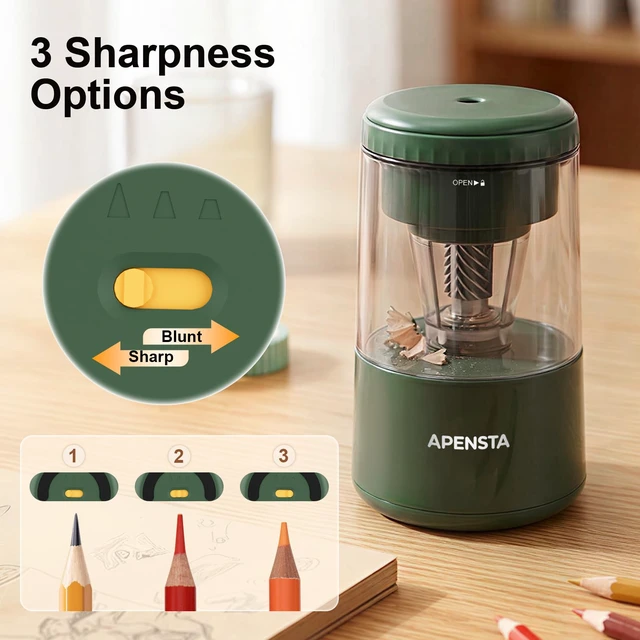 Alt view image 4 of 7 - Electric Pencil Sharpener, Auto in & Out, Rechargeable | Adjustable Tip, Auto Stop, Fits 7-8mm Pencils, Helical Blade, Easy Cleaning, For Colored Pencils
