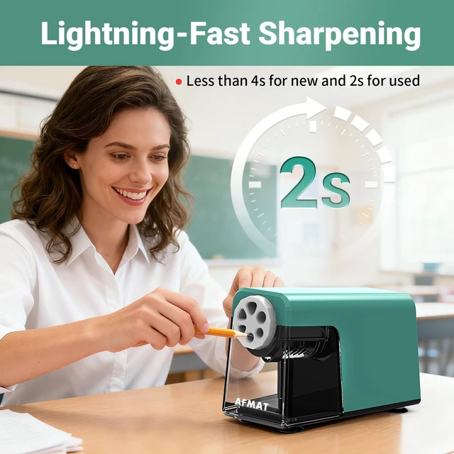 Alt view image 4 of 7 - 6-Hole Pencil Sharpener for Classroom, Cordless & Rechargeable, Heavy Duty Electric Pencil Sharpener for 6-11mm Colored Pencils, Auto Stop, Super Fast, 10,000+ Sharpenings, Battery Powered, PSD1