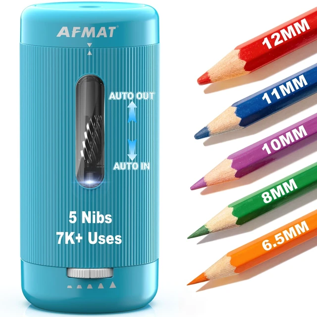 Main image of Electric Pencil Sharpener, Auto in & Out, 5 Nibs, 7K+ Uses, Fully Automatic Pencil Sharpener for Classroom, Rechargeable Hands-Free Sharpeners for Jumbo/Colored Pencils (6.5-12mm) PSC3(Cyan)