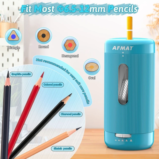 Alt view image 3 of 7 - Electric Pencil Sharpener, Auto in & Out, 5 Nibs, 7K+ Uses, Fully Automatic Pencil Sharpener for Classroom, Rechargeable Hands-Free Sharpeners for Jumbo/Colored Pencils (6.5-12mm) PSC3(Cyan)