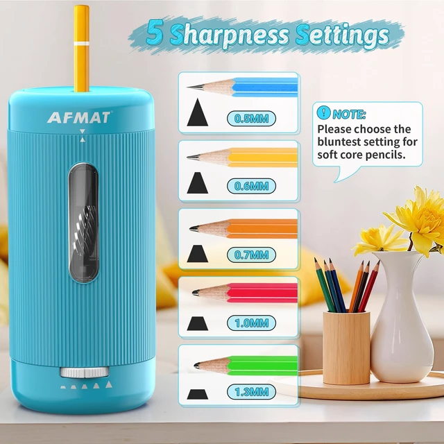 Alt view image 4 of 7 - Electric Pencil Sharpener, Auto in & Out, 5 Nibs, 7K+ Uses, Fully Automatic Pencil Sharpener for Classroom, Rechargeable Hands-Free Sharpeners for Jumbo/Colored Pencils (6.5-12mm) PSC3(Cyan)