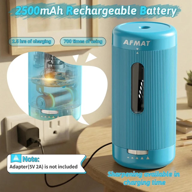 Alt view image 5 of 7 - Electric Pencil Sharpener, Auto in & Out, 5 Nibs, 7K+ Uses, Fully Automatic Pencil Sharpener for Classroom, Rechargeable Hands-Free Sharpeners for Jumbo/Colored Pencils (6.5-12mm) PSC3(Cyan)