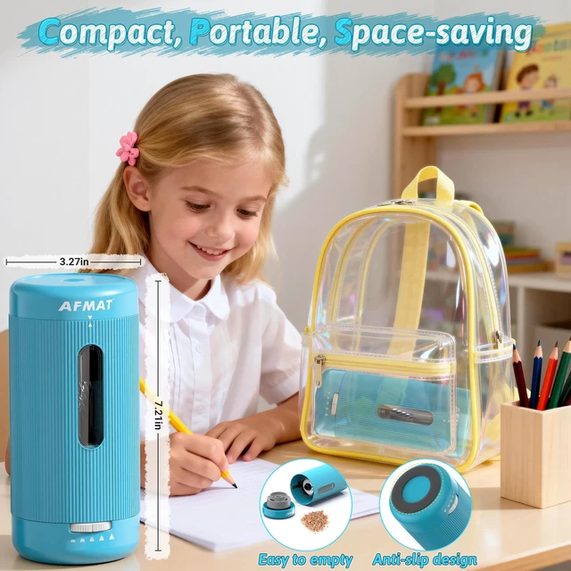 Alt view image 6 of 7 - Electric Pencil Sharpener, Auto in & Out, 5 Nibs, 7K+ Uses, Fully Automatic Pencil Sharpener for Classroom, Rechargeable Hands-Free Sharpeners for Jumbo/Colored Pencils (6.5-12mm) PSC3(Cyan)