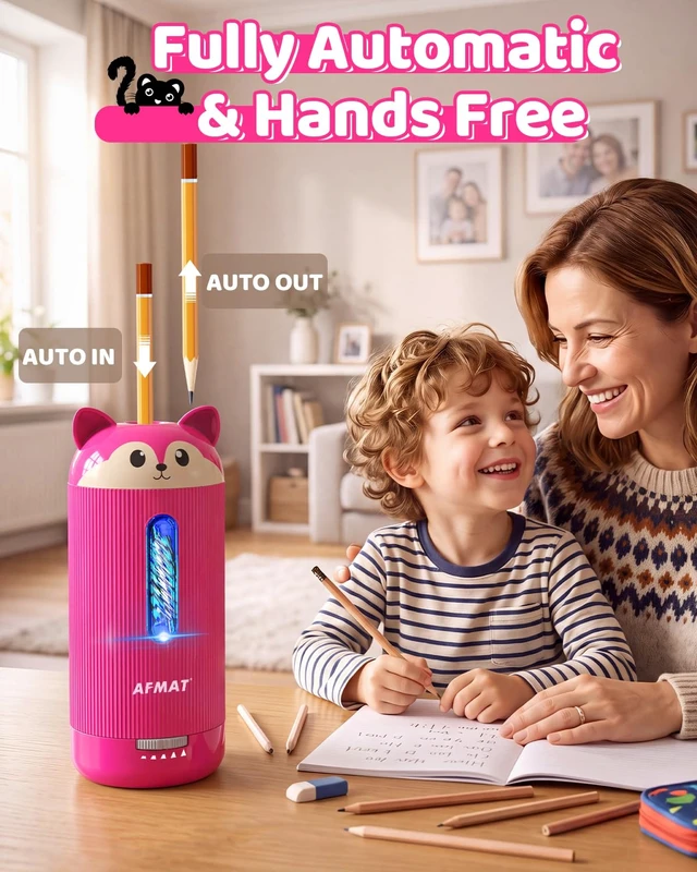 Alt view image 2 of 7 - Electric Pencil Sharpener, Fully Automatic, for 6.5-12mm Pencils | Rechargeable & Cordless, Auto in & Out, 5 Nibs, 7K+ Uses, Replaceable Blade, Cute Sharpener for Classroom/Home/Office, PSJ4